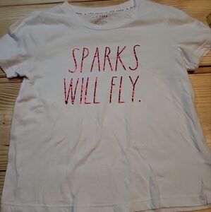 Rae Dunn Sparks Will Fly Women's Small Patriotic Short Sleeve White T-shirt